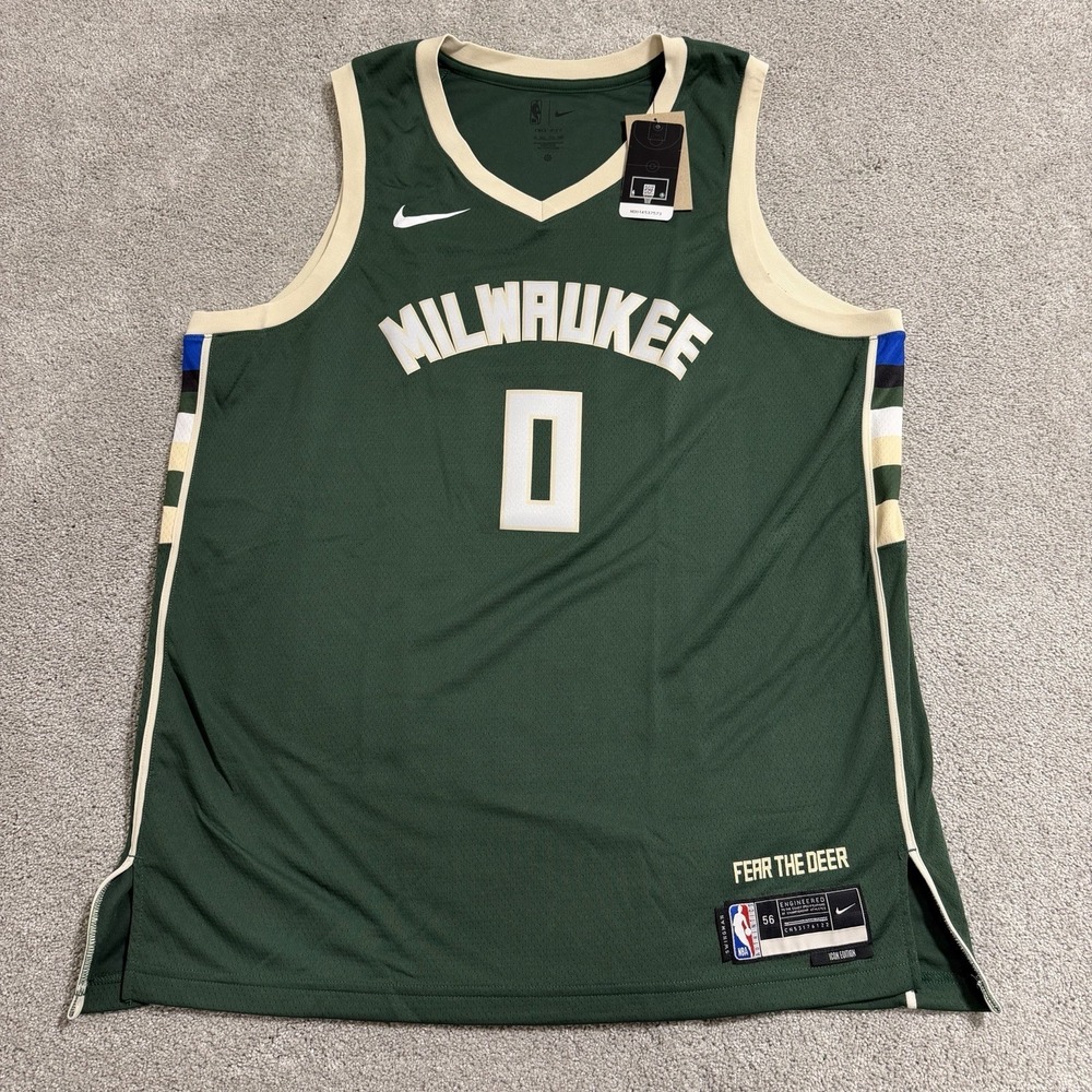 Nike Damian Lilliard Milwaukee‎ Bucks Jersey Mens XXL 56 Green Swingman Icon NBA